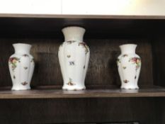 3 Royal Albert Old Country Rose vases (large vase in need of a good clean)