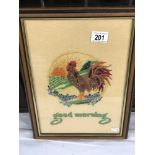 A framed tapestry of a cockerel ****Condition report**** Modern frame with some