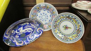 3 large Studio pottery plates.