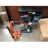 A Clarke pedestal drill & spare drill stand