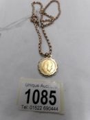 A 1907 gold half sovereign on a 9ct gold chain (chain 9.5 grams.).