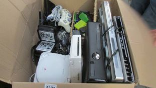 An Xbox 360, A Nintendo Wii, A Sony PSone with handsets and leads,