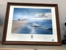 A framed & glazed print by John Larder '93, '50 years fly by' signed by 10 related R.A.