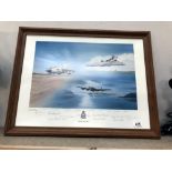 A framed & glazed print by John Larder '93, '50 years fly by' signed by 10 related R.A.