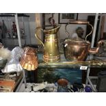 An old Victorian copper kettle a/f and other items
