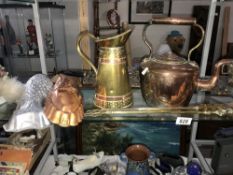 An old Victorian copper kettle a/f and other items