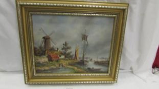 A framed oil on board 'Jetty by Windmill'.