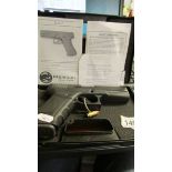 A boxed Stalina pistol in case, Bruni Mod Gap, gauge 8mm k-9mm, Pack of blank cartridges.