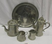 A County pewter tea set on tray by Arthur Price.