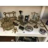 A selection of brass ware etc. Including letter racks & tape measures etc.