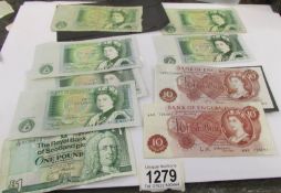 A Scottish £1 note, 6 English £1 notes and 2 Ten Shilling notes.