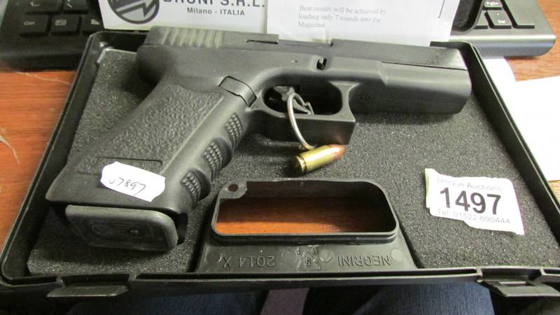 A boxed Stalina pistol in case, Bruni Mod Gap, gauge 8mm k-9mm, Pack of blank cartridges. - Image 2 of 2