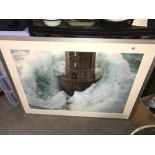 A large picture of a Lighthouse in Rough Seas ****Condition report**** Size is