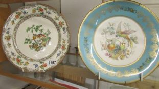 A Copeland Spode "Bridal Veil" pattern bird decorated plate and an Aynsley bird decorated plate.
