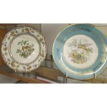 A Copeland Spode "Bridal Veil" pattern bird decorated plate and an Aynsley bird decorated plate.