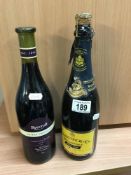 A bottle of Monopole blue top champagne & bottle of Shiraz Grenache