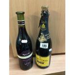 A bottle of Monopole blue top champagne & bottle of Shiraz Grenache