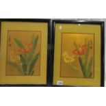 A pair of framed and glazed Japanese floral studies.