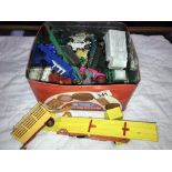 A box of play worn diecast including Dinky, Corgi & Matchbox etc.