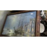 A framed and glazed harbour scene signed Roger Dessouter.