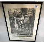 A framed & glazed French print of a gentleman on horse