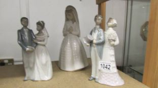 2 Lladro bride and groom figures together with a NAO first communion figure.