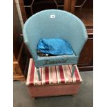 A wicker child's chair & wicker ottoman