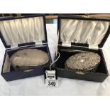 2 cased brushes, 1 with silver Hallmark (filled) maker B & Co.