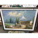 An oil on canvas South American village scene signed Paagueimoncayo.