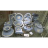 14 pieces of Wedgwood blue Jasper ware.