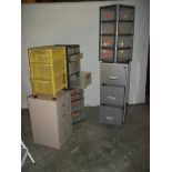 6 cabinets being 2 metal 3 drawer filing cabinets 40 x 40 x 95 cm and 40 x 40 x 65 cm and 4 plastic