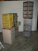6 cabinets being 2 metal 3 drawer filing cabinets 40 x 40 x 95 cm and 40 x 40 x 65 cm and 4 plastic