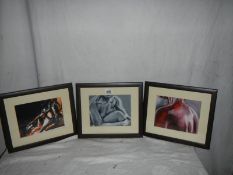 3 unusual framed and glazed oils on canvas.