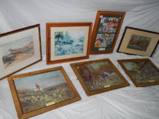 A good mixed lot of pictures including set of 3 hunting prints etc.