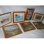 A good mixed lot of pictures including set of 3 hunting prints etc.