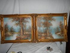 A pair of oil on canvas rural scenes in gilded frames (frames a/f)