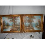 A pair of oil on canvas rural scenes in gilded frames (frames a/f)