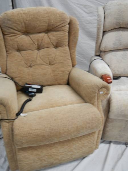 2 Celebrity single reclining chairs with controls. (one in need of recovering). - Image 7 of 7