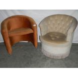 An Edwardian tub chair and a modern tub chair.