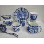 7 pieces of blue and white china.