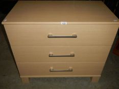 An Ash effect 3 drawer chest, 81 x 45 cm,