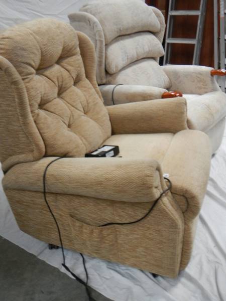 2 Celebrity single reclining chairs with controls. (one in need of recovering). - Image 5 of 7
