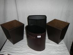 3 good hide covered waste paper bins and one other.