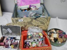 An interesting lot of sewing and needlework materials in several boxes.