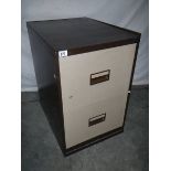 A 2 drawer metal filing cabinet.