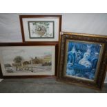 3 framed and glazed pictures, 75 x 65 / 95 x 60 / 35 x 50 cm.