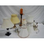 6 table lamps, a carriage candle holder and a new Novalum shimmering candle with stand.