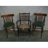 2 Bentwood chairs and an Edwardian inlaid spindle back chair.