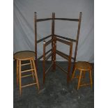 2 old pine linen airers and 2 pine stools.