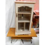 A good ash coloured cabinet with glass door and a mid 20th century side table.